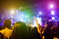 Young people dancing and having fun in summer festival party outdoor - Crowd with hands up celebrating fest concert event - Soft Royalty Free Stock Photo