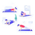 Young people doing plank core workout, working on abdominal muscles Royalty Free Stock Photo