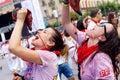 Young people drink wine, San Fermin Royalty Free Stock Photo