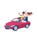 Young people driving red convertible car flat concept vector illustration Royalty Free Stock Photo