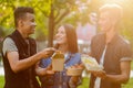 Young people eating and talking