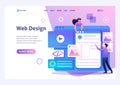 Young people are engaged in web design, website page development. Flat 2D character. Landing page concepts and web design Royalty Free Stock Photo