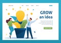 Young people enjoy the growth of business idea, business start-up, profit. Flat 2D character. Landing page concepts and web design Royalty Free Stock Photo