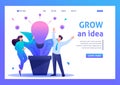 Young people enjoy the growth of business idea. Flat 2D character. Landing page concepts and web Royalty Free Stock Photo