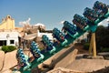 Young people entering a tunnel in Kraken Rollercoaster at Seaworld.