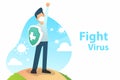 the young people fight covid-19 corona virus, Vector Illustration