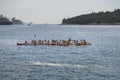 Young people are floating in a sea kayaks. Water-based activities in Dubrovnik Bay. Sea kayaking