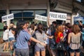 Young people get excited in street `free hug` Royalty Free Stock Photo