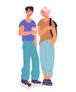 Young people - girl and boy students talking, flat vector illustration isolateds