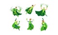 Young People in Green Eco Superheroes Costumes Vector Illustrations Set