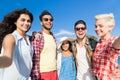 Young People Group On Beach Summer Vacation, Happy Smiling Friends Taking Selfie Photo Royalty Free Stock Photo