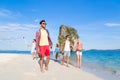 Young People Group On Beach Summer Vacation, Happy Smiling Friends Walking Seaside Royalty Free Stock Photo