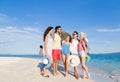 Young People Group On Beach Summer Vacation, Happy Smiling Friends Walking Seaside Royalty Free Stock Photo