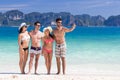 Young People Group On Beach Summer Vacation, Two Couple Happy Smiling Friends Taking Selfie Photo Royalty Free Stock Photo