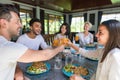 Young People Group Having Breakfast Together, Friends Kitchen Interior Morning Food Drink Royalty Free Stock Photo