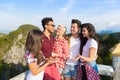 Young People Group Mountain View Point Happy Smiling Friends Talking Asian Holiday Summer Royalty Free Stock Photo