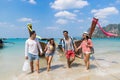 Young People Group Tourist Long Tail Thailand Boat Ocean Friends Sea Vacation Travel Trip