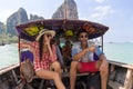 Young People Group Tourist Sail Long Tail Thailand Boat Ocean Friends Sea Vacation Travel Trip