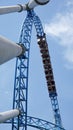 Young people have fun on the "Blue Fire" looping rollercoaster at the "Europa-Park" theme park