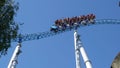 Young people have fun on the "Blue Fire" rollercoaster at the "Europa-Park" theme park