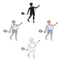 Young people involved in badminton. The game of badminton with a partner.Olympic sports single icon in cartoon,black