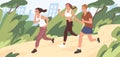 Young people jogging in city park in summer. Group of runners running along path, training outdoors. Active and healthy Royalty Free Stock Photo