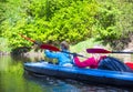 Young people are kayaking on a river in beautiful nature. Summer sunny day Royalty Free Stock Photo