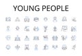Young people line icons collection. New generation, Juvenile populace, Junior cohort, Adolescent bunch, Emerging youth