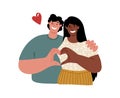 Young people making heart with their fingers and smiling,love,romantic relationships.Multiracial couple of man and woman Royalty Free Stock Photo