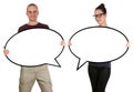 Young people man woman holding empty speech bubbles with copyspace isolated Royalty Free Stock Photo