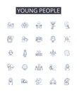 Young people line icons collection. New generation, Juvenile populace, Junior cohort, Adolescent bunch, Emerging youth