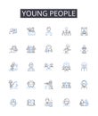 Young people line icons collection. Order, Pattern, System, Sequence, Hierarchy, Categorization, Structure vector and