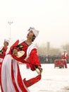 Young people perform in the snow