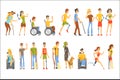 Young People With Permanent And Temporary Disabilities Overcoming The Injury Living Full Live Collection Of Vector Royalty Free Stock Photo