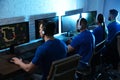 Young people playing video games on computers. Esports tournament Royalty Free Stock Photo