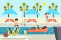Young people at pool party vector cartoon
