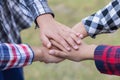 Young people putting their hands together, Friends with stack of hands showing unity and teamwork Royalty Free Stock Photo