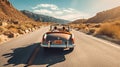 Young people ride in a vintage convertible back view. Generative AI Royalty Free Stock Photo