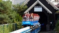 Young people screaming during a ride at Europa Park roller coaster \