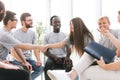 Young people shaking hands during the Colloquium Royalty Free Stock Photo