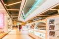 Young people shopping mall blurred background. Interior of retail centre store in soft focus. People shopping in modern commercial Royalty Free Stock Photo