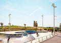 Young people skating and skateboarding at the Prado skatepark in Marseille, France