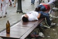 Young people sleeping in the street