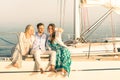 Young people taking selfie on exclusive luxury sailing boat Royalty Free Stock Photo