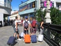 Young people, travel, Europe, suitcases and backpacks Royalty Free Stock Photo