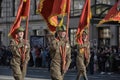 Young people in the uniform of the Second World War. Royalty Free Stock Photo