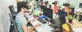 Young people using virtual reality glasses in coworking office - Teamwork creating new digital contents - Technology trends,