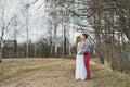 Walk a girl and a guy in the autumn alley 5848. Royalty Free Stock Photo