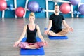 Young people in yoga class in lotus position. Yoga group concept.