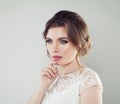 Young perfect woman. Beautiful bride girl with makeup and bridal haircut Royalty Free Stock Photo